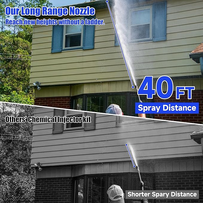 Adjustable Long Range Nozzle for Pressure Washer 2-2.5 GPM, Downstream Injection Spray Nozzle Kit, High Power Washing External Chemical Injector with 1/4” Quick Connect, 2000 to 3000 PSI