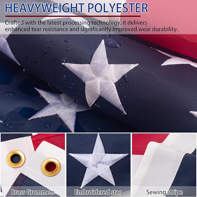 american flag 8x12ft, Heavy Duty Polyester USA Flag Outdoor with Embroidered Stars, Sewn Stripes,Brass Grommets for Indoor, Outdoor, All Weather
