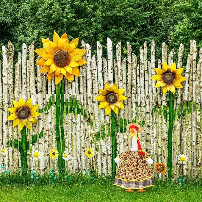 Fall Goose Outfit Harvest Sunflower Lawn Porch Cement Goose Clothes Harvest Skirts Hat Wig for Fall Thanksgiving Garden Outdoor Patio Yard Statue Art Decor(17 Inch)