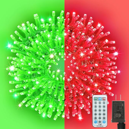 33ft Christmas Decorative Mini Lights, 100 LED Transparent Wire Fairy Starry String Lights Plug in, 16 Lighting Modes, for Indoor Outdoor Xmas Tree Wedding Party Decoration (Red+Green)