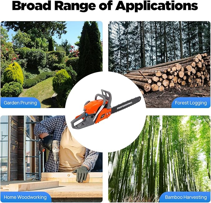 Gas Chainsaw, 2Stroke/4Stroke Gasoline Chainsaw Power Chain Saws Handheld Cordless Petrol Chainsaws For Wood Cutting Forest Felling Tree Pruning Shrub Pruning (20In 2400W 58CC)