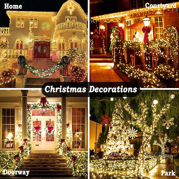 KNONEW 403FT 1000 LED Christmas Lights Outdoor String Lights 8 Modes & Timer Fairy Light Plug in Waterproof LED String Lights for Xmas Yard Tree Wedding Party Holiday Decorations (Warm White)