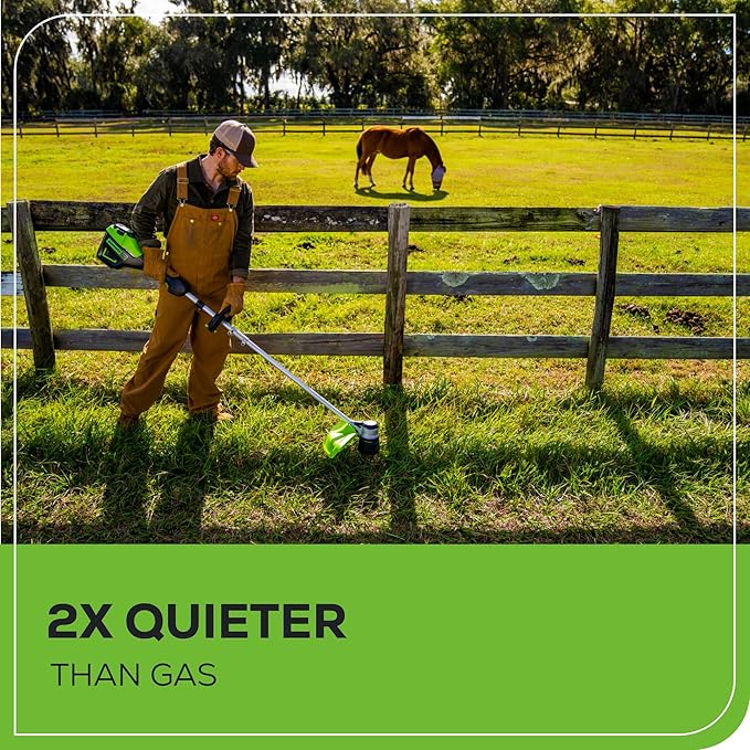 Greenworks 60V 16" Brushless Cordless String Trimmer - 65min Runtime for 2-Mile Fence Lines & Large Properties, 2X Quieter Than Gas, 2.5Ah Battery/Charger Included