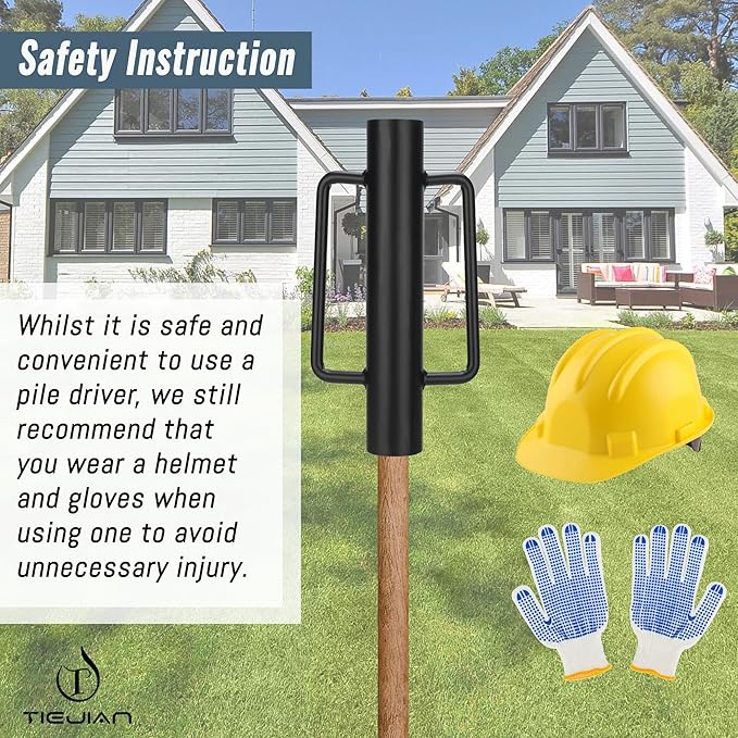 Fence Post Driver T Post Pounder with Handle 16 LB, Heavy Duty Hand Post Rammer for Wooden Posts/U-Channels/Fence Posts, 16 Inch Post Hole Digger (Black)