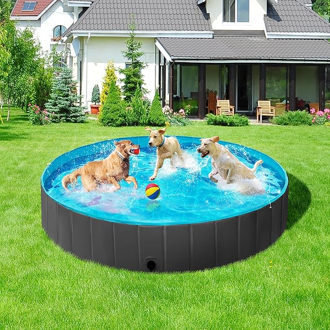 Yaheetech Foldable Dog Pool Collapsible Hard Plastic Dog Swimming Pool Portable Pet Pools Doggie Wading Pool Bath Tub for Puppy Small Medium Large Dogs, 71 x 12 Inches Black，Used