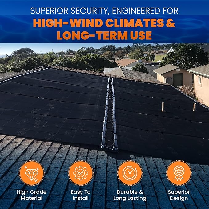 Industrial Grade Solar Pool Heater DIY Kit - Superior High-Wind Strapless Mounting System & Maximum Freeze Resistance (4-4'x10.5' / 168 Square Feet)