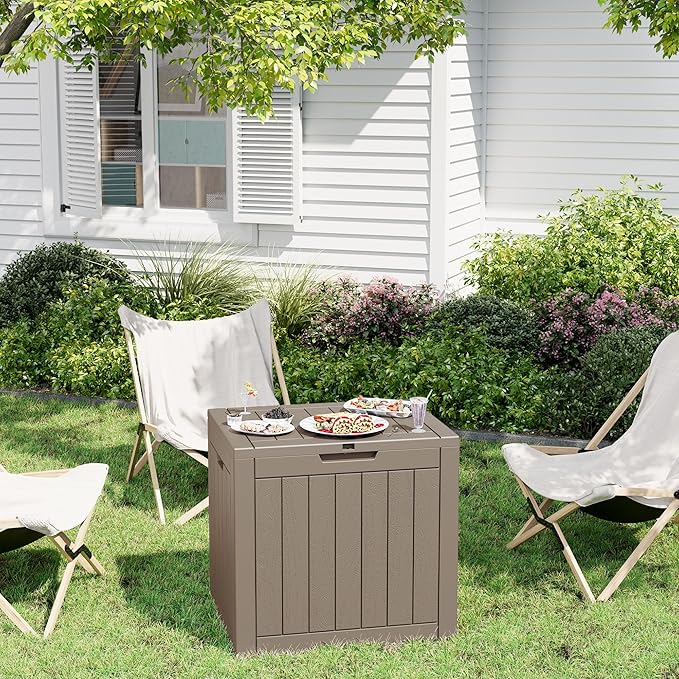 Outdoor Storage Box, 31 Gallon Deck Box, Large Resin Storage Cabinet for Gardening Tools, Patio Pillow, Lockable, Waterproof and UV Resistant