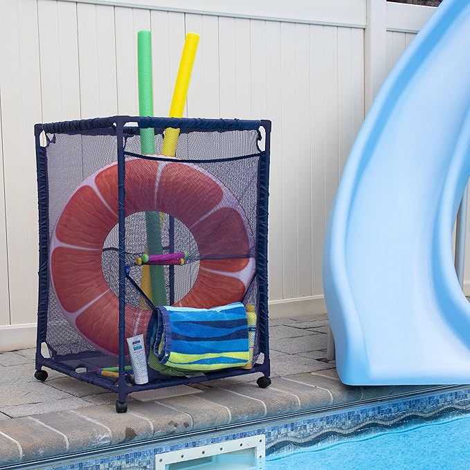 Essentially Yours Rolling Pool Storage Organizer Bin, Medium, (25.4" W x 25.4" L x 40" H), Blue Style 417227