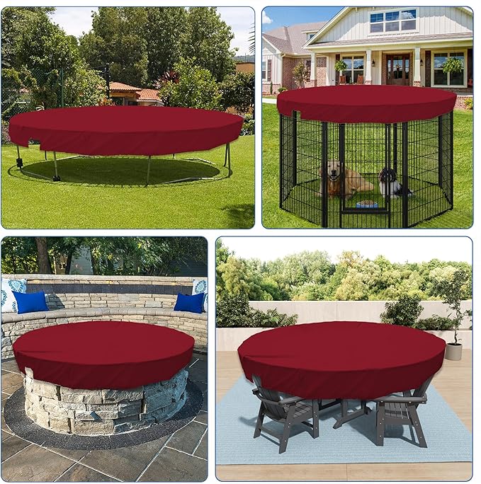 ECOOPTS 11 ft Waterproof Round Polyester Pool Cover for Above Ground Pools, Swimming Pool Cover Protector Winter Safety Cover (Red)