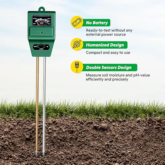 iPower 3-in-1 Plant Moisture/Light/PH Meter, Soil Test Kit for Gardening, Farming, Indoor & Outdoor Use