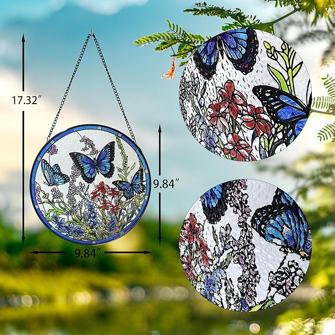 Lager Butterfly Suncatchers for Windows, Butterfly Stained Glass Window Hanging, 9.8 inch