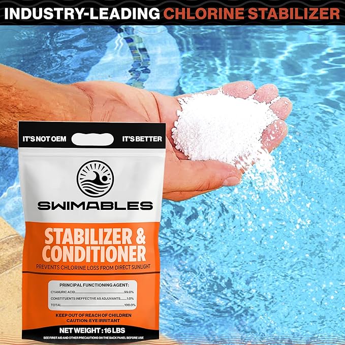 Swimables 16-Pounds Premium Pool Stabilizer & Conditioner, Max Strength Cyanuric Acid for Pools, Spa & Salt Water – Reduces Chlorine Loss, Ideal for Swimming & Hot Tubs