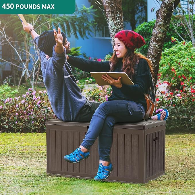 YITAHOME 90 Gallon Large Deck Box with Side Handles, Outdoor Double-Wall Storage for Patio Furniture Cushions, Garden Pool Accessories, Waterproof & Lockable