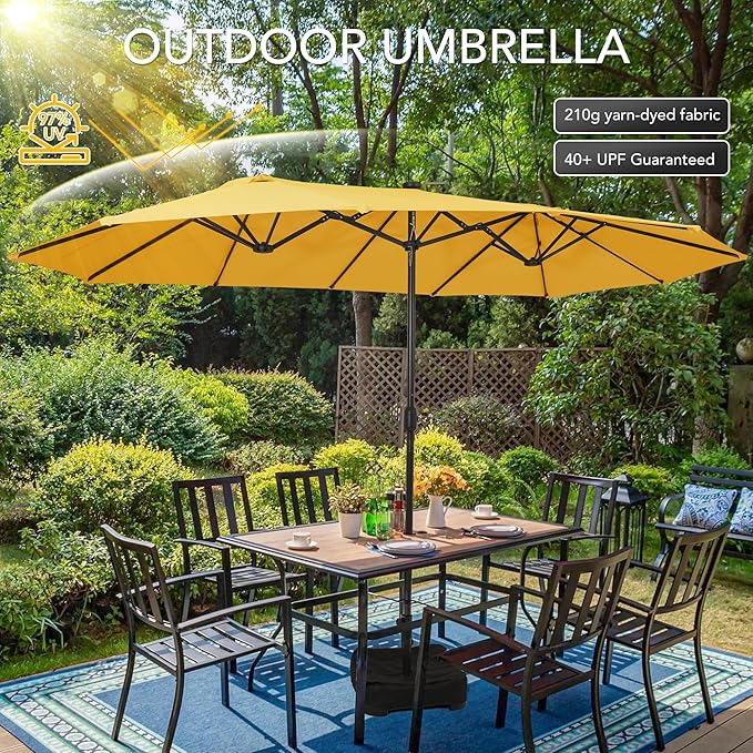 Sundale Outdoor 15ft Large Patio Umbrella with Base Included and Umbrella Cover, Outdoor Double-Sided Umbrella