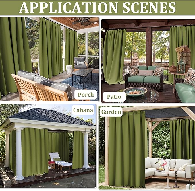 Gazebo Universal Replacement Privacy Curtain,10'×13' Gazebo Outdoor Waterproof Curtains, 4-Panels Sidewall Curtains with Double Zipper for Patio Canopy, Garden and Backyard (Curtain Only)