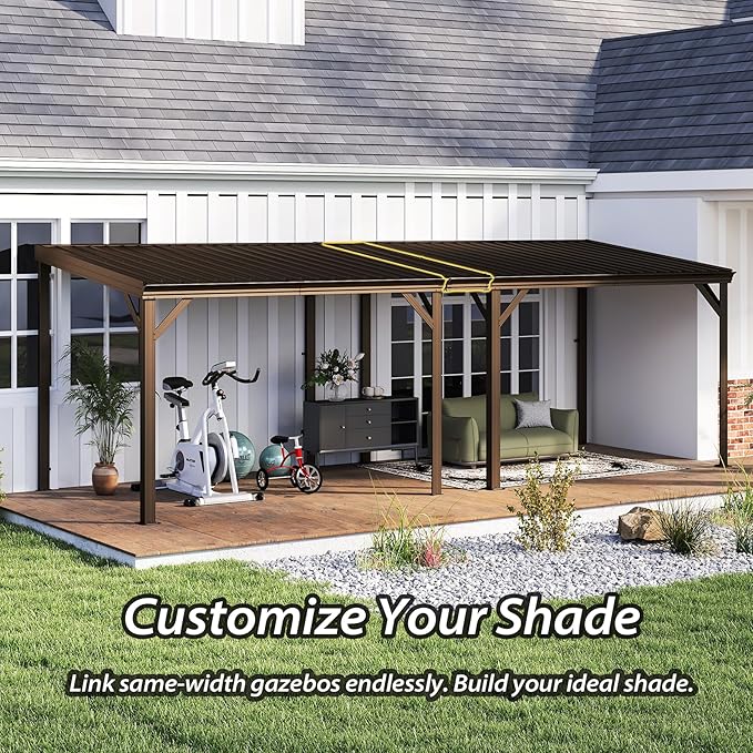 Gazebo Connector Kit - for 10ft Width Wall Mounted Gazebos, Durable Steel Expansion Linker, Rustproof & Easy Assembly for 10'x10', 10'x12' and 10'x14' Lean to Gazebos - Brown