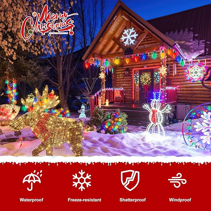 HAYATA C9 Big Bulbs Classic Christmas Lights 100 LED 64ft Strawberry String Light - Fairy Lighting for Outdoor, Indoor (Multi Color - 100LED)