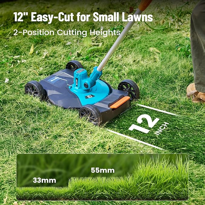 Seesii String Trimmer : 12’’ Cordless Weed Wacker & Edger with 2 * 4.0Ah Batteries - Electric Lawn Mower with 1.3’’/2.1’’ Adjustable Deck - 3-in-1 Battery Lawn Mower for Garden/Yard