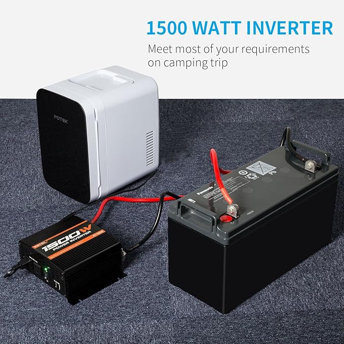 POTEK 1500W Power Inverter Dual AC Outlets 12V DC to 110 V AC Car Inverter