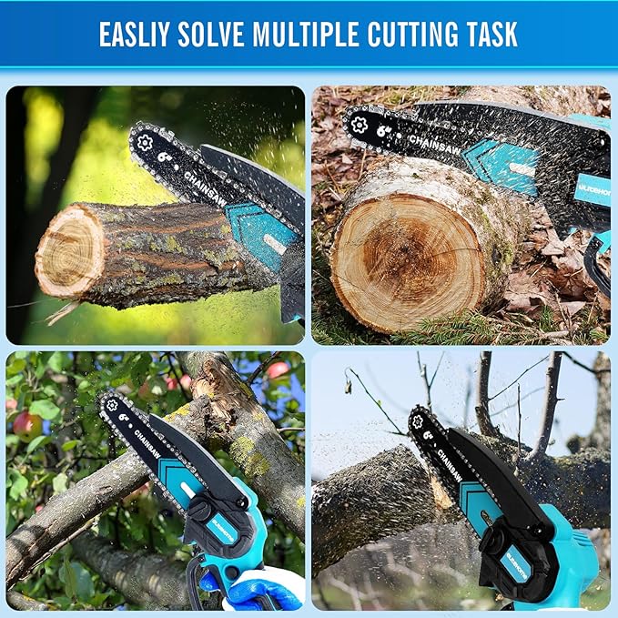 EliteHome Mini Chainsaw Cordless 2 Batteries 6 Inch Electric Portable Handheld Small Chain Saw Battery Powered for Tree Trimming wood cutting