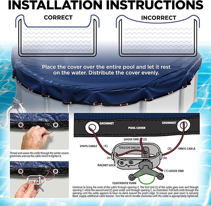 28 ft Round Pool Cover for Above Ground Pools, Above Ground Pool Cover, Swimming Pool Cover, Winter Pool Cover, Keeps Out Debris, Cold and UV Resistant, Supreme Mesh, Navy Blue