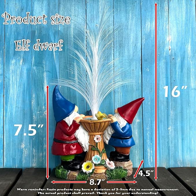 Gnome Statue Solar Garden Decor with LED Lights, Resin Gnomes Figurine and Colour Changing Optical Fiber Solar Light,Outdoor Decorations for Balcony, Patio, Yard, Lawn, Gifts for Women