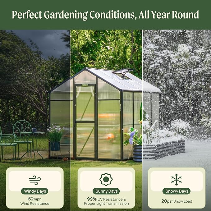 Vego Garden Junior Victorian Greenhouse 6.5 ft – Durable Aluminum Frame with Polycarbonate Panels – All-Season Greenhouse for Backyard or Patio