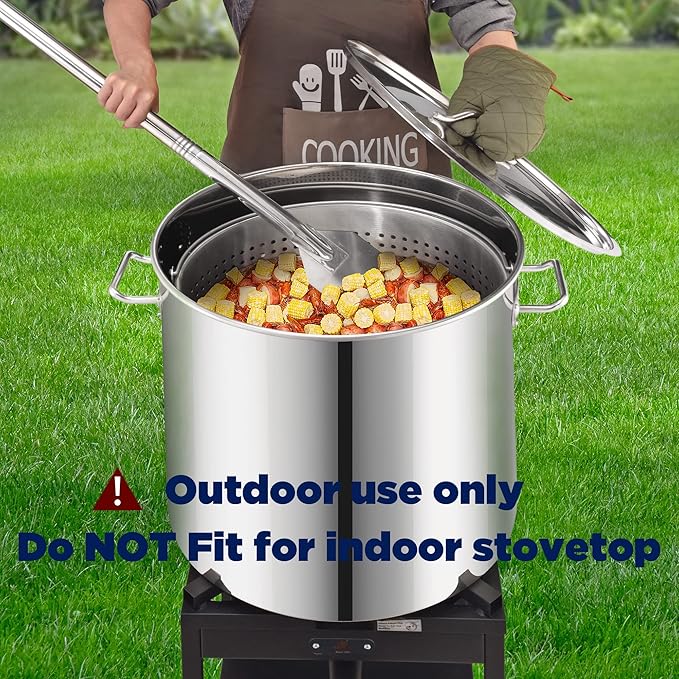 ARC 100-quart Large Stainless Steel Stockpot for Seafood Boiler Crawfish Pot with Basket and Steamer Rack, Outdoor Cooking Pot for Crab Lobster Shrimp Boiling, and Tamales Steamer, 25 Gal