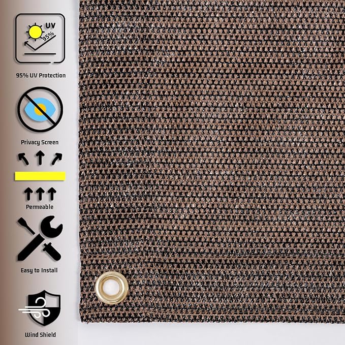 SUNNY GUARD Shade Cloth Custom Size 5x13 FT Sun Shade Screen Fabric Shade Cover Tarp with Grommets for Pergola Backyard Garden, Brown(We Customized)