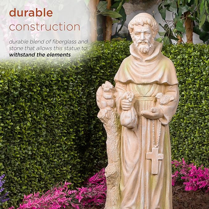 Alpine Corporation QFC103-201 Old World St. Francis Statue, Meaningful Statuary Décor for Garden, Patio, & Lawn, 31" H