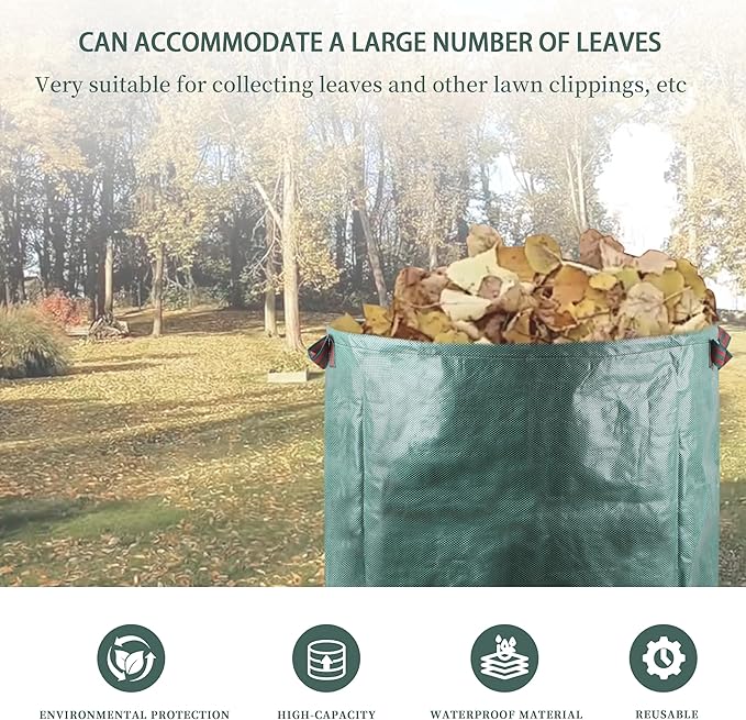 3-Pack 72 Gallons Heavy Duty Reusable Garden Bags with 2 Reinforced Handles & Gloves, Tear-Resistant Leaf Collection Bags for Yard Waste, Lawn Debris, Camping