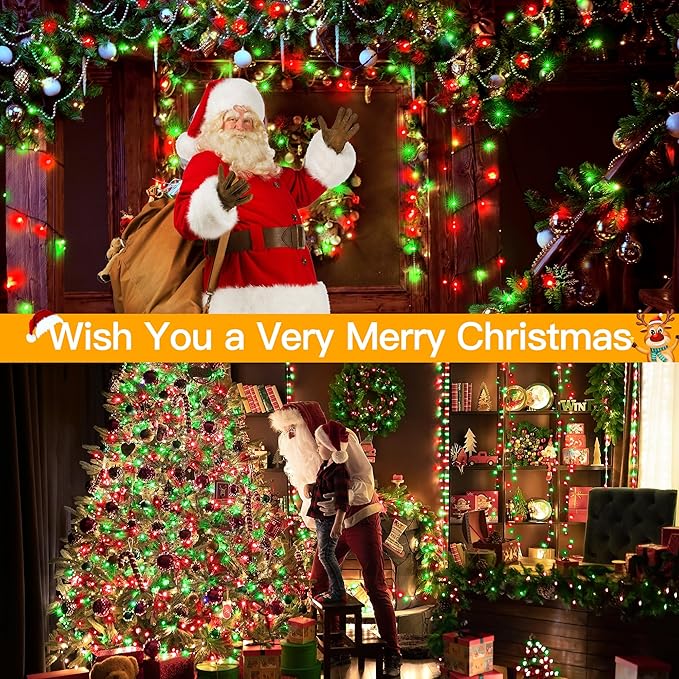 Ollny Christmas Lights 400LED 132FT, Remote Plug-in Red & Green Tree Lights with Timer and 8 Modes, Waterproof for Indoor/Outdoor Xmas Decorations