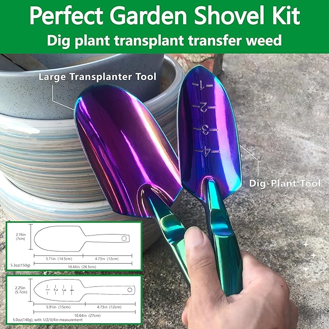 Garden Shovels - 2 Pack Gardening Tools, Heavy Duty Garden Trowels, High Strength Alloy Steel for Soil Digging Planting Transplanting Weeding - Solid Metal Handle, Colorful