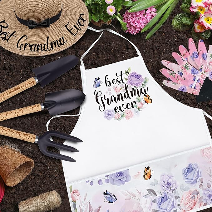 Grandma Gifts for Mothers Day, Gardening Tools Kit with Gloves Apron and Hat, Best Grandma Ever Gifts for Plant Lover, Gardening Gifts Set for Christmas, Grandma Gifts from Grandkids Grandchildren