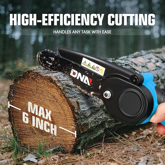DNA MOTORING Mini Chainsaw, 6 Inch Electric Chainsaw Cordless Handheld Chainsaw with 2 20V 2000mAh Batteries, Small Chainsaw Electric Saw for Tree Trimming, Wood Cutting, Blue, TOOLS-00727-BL