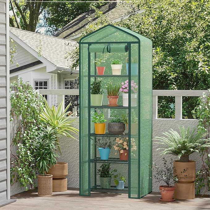 Greenhouse for Indoor Outdoor, Small Plastic Plant Green House 5-Tier Rack Stand Portable Greenhouses with Durable PE Cover for Seedling