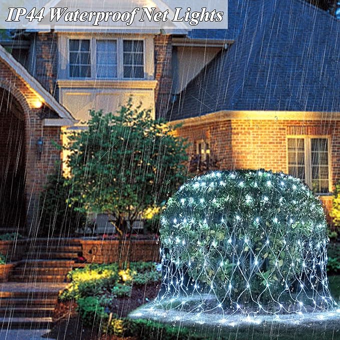 Lovelite 510 LED Christmas Net Lights, 27.9ft x 5ft Mesh Lights Outdoor Clear Wire 8 Modes, Waterproof Connectable String Lights Plug in for Xmas Tree Bushes Garden Holiday Party Decorations - White