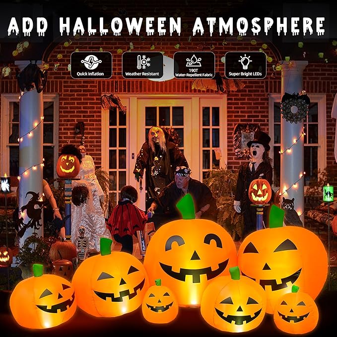 Outdoor Halloween Decorations 7.5 Ft Halloween Inflatables Pumpkins with Built-in LED Lights,Blower,Ground Stakes,Fall Garden Lawn Large Inflatable Halloween Party Yard Decorations