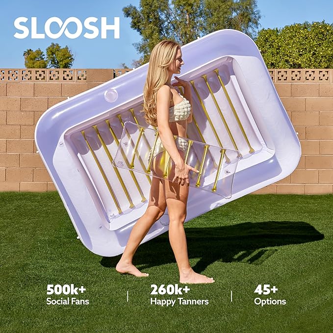 SLOOSH Inflatable Tanning Pool Lounger Float, 70" x 46" Pool Floats Adult with Pillow, 4 in 1 Suntan Tub Raft Floatie,Sunbathing Bed Lounge for Water Blow Up Kids Ball Pit Party Gifts, L-Golden White