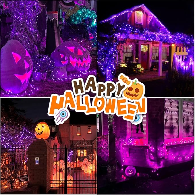 33ft Halloween Decorative Mini Lights, 100 LED Transparent Wire Fairy Starry String Lights Plug in, 11Lighting Modes, for Halloween Decoration Outdoor Xmas Tree Party Decoration (Purple)