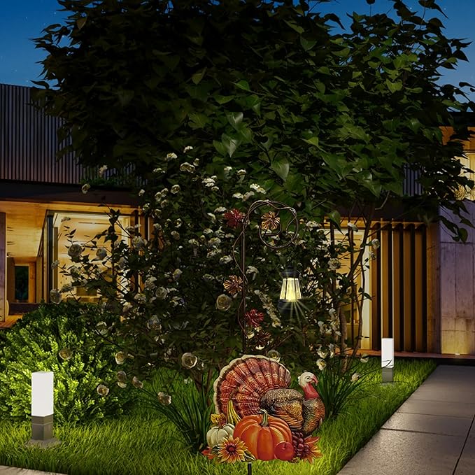 Solar Turkey Pumpkin Garden Stake Light Metal Thanksgiving Decoration Outdoor Fall Decor for Garden Courtyard and Lawn Christmas Decor and Thanksgiving Gifts