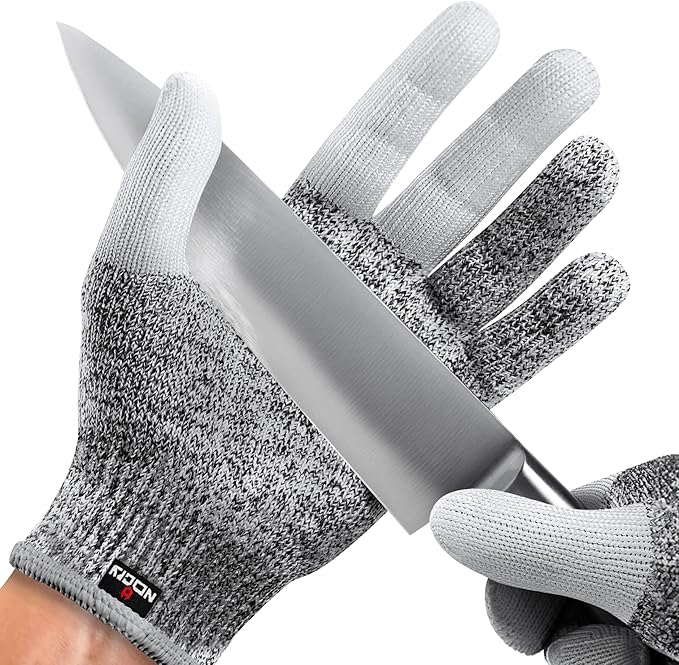 NoCry Cut Resistant Work Gloves for Women and Men, with Reinforced Fingers; Comfortable, 100% Food Grade Kitchen Cooking Hand Protection; Ambidextrous Safety Gear for Cutting; Level 5 Protection