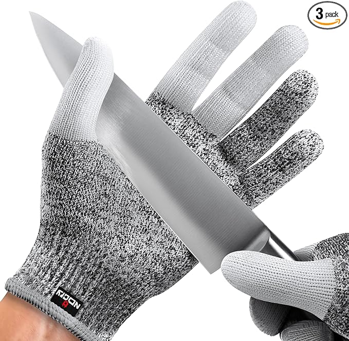 NoCry Cut Resistant Work Gloves for Women and Men, with Reinforced Fingers; Comfortable, 100% Food Grade Kitchen Cooking Hand Protection; Ambidextrous Safety Gear for Cutting;Level 5 Protection 3-pack