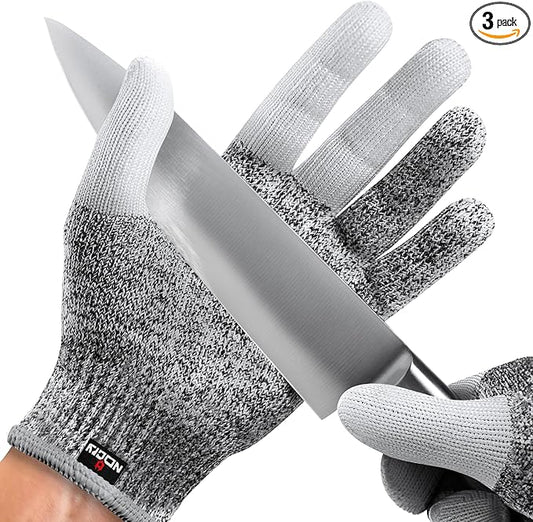 NoCry Cut Resistant Work Gloves for Women and Men, with Reinforced Fingers; Comfortable, 100% Food Grade Kitchen Cooking Hand Protection; Ambidextrous Safety Gear for Cutting;Level 5 Protection 3-pack