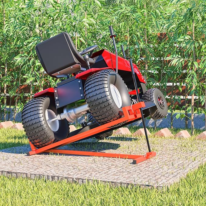 Lawn Mower Lift Jack 880Lbs Riding Mower Lift with Manual Handle and Power Tool Extension Handle Space-Saving Foldable Lawn Tractor Lift for Lawn mowers and Garden Tractors (Orange)