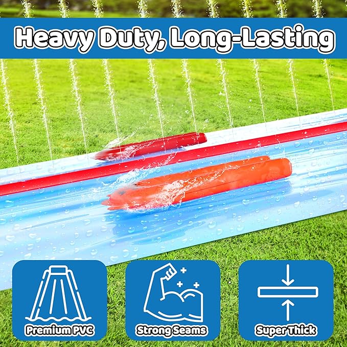 JAMBO 50Ft MEGA XXL Water Slide and 2 Bodyboards, Heavy Duty Slip and Splash with Inflatable Crash Pad, Long Summer Water Toy Sprinkler, Backyard Outdoor Fun n Toys for Kids