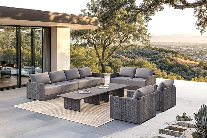 PURPLE LEAF Patio Furniture Set 10 Pieces Patio Seating Sofas Aluminum Furniture Outdoor Couch Sectional Set with Cushions and Aluminum Table Patio Conversation Sets Gray