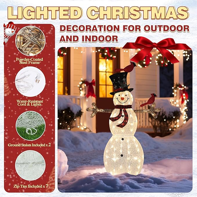 VEIKOU 5FT Snowman Outdoor Christmas Decorations, Lighted Snowman Christmas Decorations Outside, Outdoor Snowman with 90 LED Warm Lights, for Holiday Yard Indoor Porch Lawn