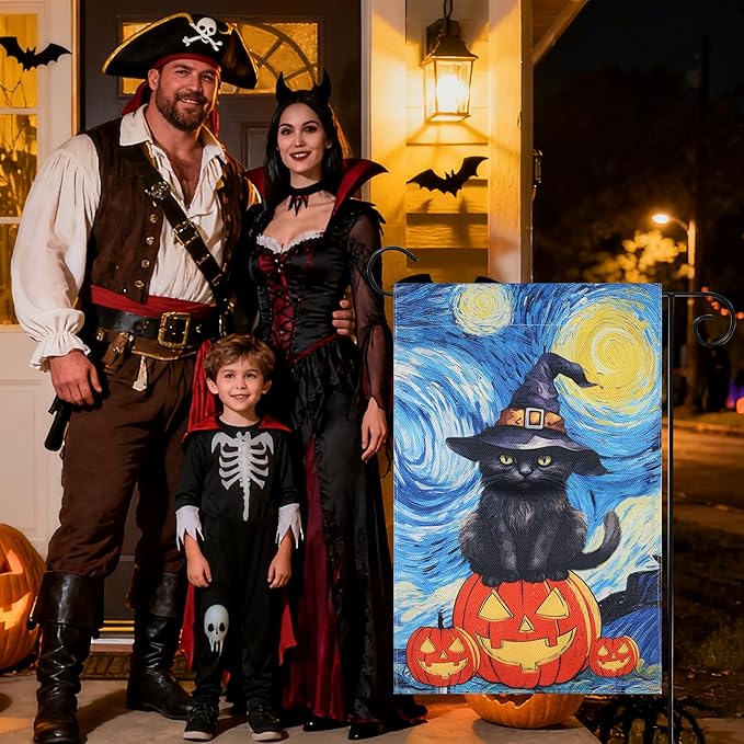 Halloween Garden Flag - Halloween Decorations Outdoor, Yard Flag for Outdoor Holiday Home Decor, Double Sided 12x18 Inch - Black Cat