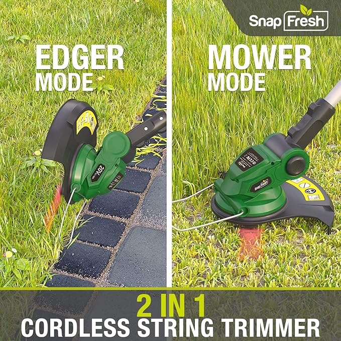 Electric Weed Wacker - SnapFresh 20V Cordless Weed Eater w/ 2.0Ah Battery & Fast Charger, Cordless Lawn Trimmer for Multi-Angle Cutting, Grass Edger for Garden & Yard